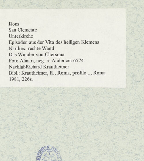 Rückseite von Alinari [https://www.deutsche-digitale-bibliothek.de/content/lizenzen/rv-ez/] Szenen aus dem Leben des heiligen KlemensDas Wunder am Grab des Klemens in Cherson - , bh469949_recto. Foto.