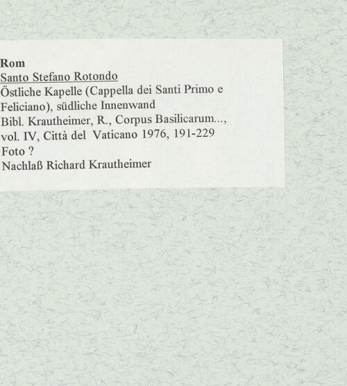 Rückseite von unbekannt [https://www.deutsche-digitale-bibliothek.de/content/lizenzen/rv-fz/] Santo Stefano RotondoKapelle der Heiligen Primus und Felicianus - Östliche Kapelle (Cappella dei Santi Primo e Feliciano), südliche Innenwand, bh470322_recto. Foto.