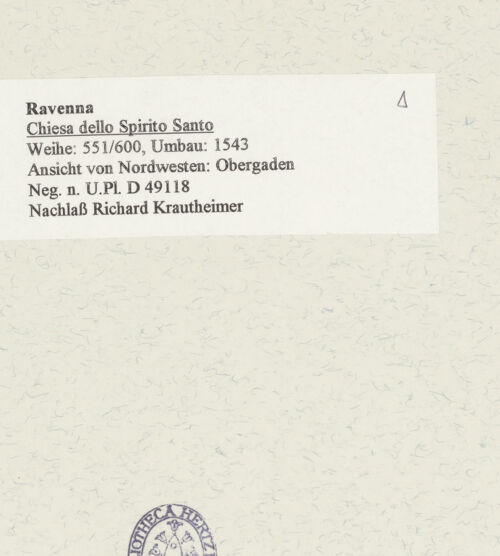 Rückseite von Bibliotheca Hertziana [https://www.deutsche-digitale-bibliothek.de/content/lizenzen/rv-fz/] Chiesa dello Spirito SantoAußenbau - Ansicht von Südwesten: Obergaden, bh471561_recto. Foto: Krautheimer, Richard.