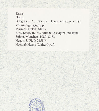 Rückseite von Bibliotheca Hertziana [https://www.deutsche-digitale-bibliothek.de/content/lizenzen/rv-fz/] Verkündigungsgruppe - Detail: Maria, bh472056_recto. Foto: Kruft, Hanno-Walter.