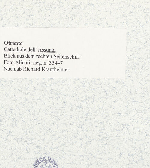 Rückseite von Alinari [https://www.deutsche-digitale-bibliothek.de/content/lizenzen/rv-ez/] CattedraleSüdseitenschiff und Pfeiler der südlichen Arkade - Blick von Südwesten, bh472235_recto. Foto.