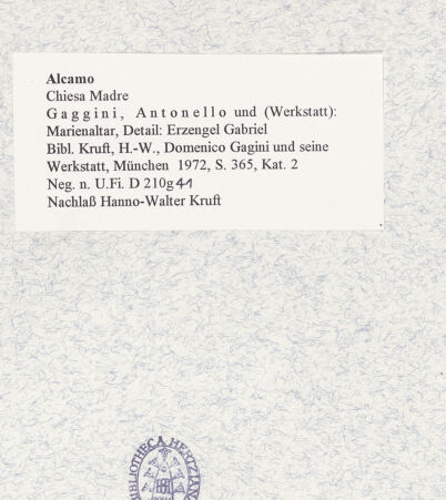 Rückseite von Bibliotheca Hertziana [https://www.deutsche-digitale-bibliothek.de/content/lizenzen/rv-fz/] MarienaltarVerkündigung - Der Erzengel Gabriel, bh472348_recto. Foto: Kruft, Hanno-Walter.