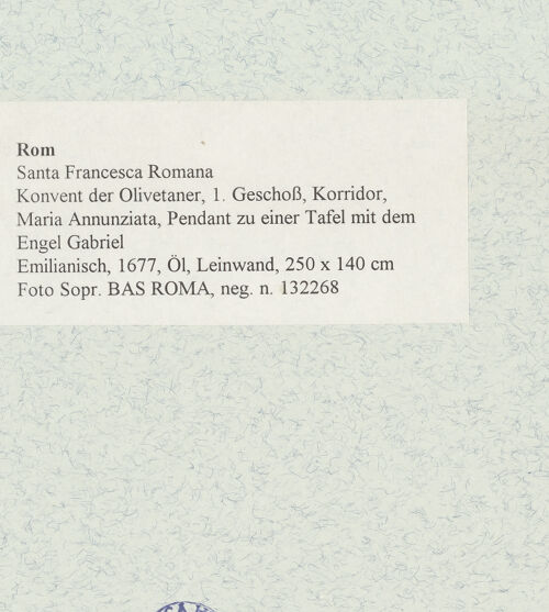 Rückseite von Sopr. BAS ROMA [https://www.deutsche-digitale-bibliothek.de/content/lizenzen/rv-ez/] Maria Annunziata (Pendant zu einer Tafel mit dem Engel Gabriel) - , bh473097_recto. Foto.