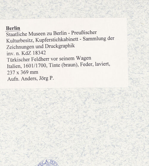 Rückseite von Kupferstichkabinett [https://www.deutsche-digitale-bibliothek.de/content/lizenzen/rv-ez/] Türkischer Feldherr vor seinem Wagen - , bh473363_recto. Foto: Anders, Jörg P..