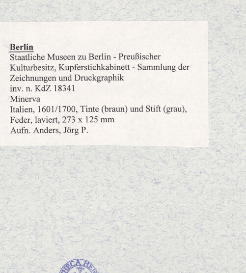 Rückseite von Kupferstichkabinett [https://www.deutsche-digitale-bibliothek.de/content/lizenzen/rv-ez/] Minerva - , bh473365_recto. Foto: Anders, Jörg P..