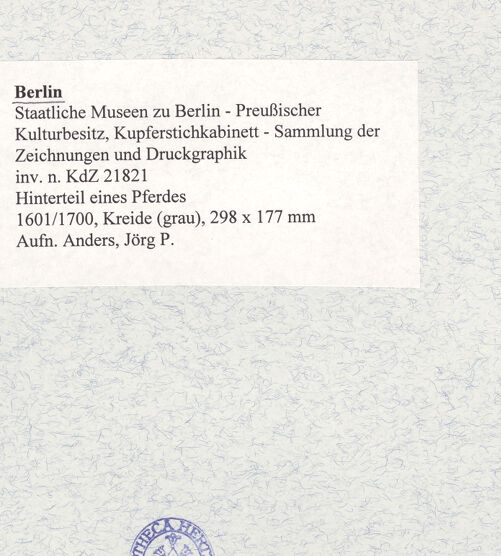 Rückseite von Kupferstichkabinett [https://www.deutsche-digitale-bibliothek.de/content/lizenzen/rv-ez/] Hinterteil eines Pferdes - , bh473368_recto. Foto: Anders, Jörg P..