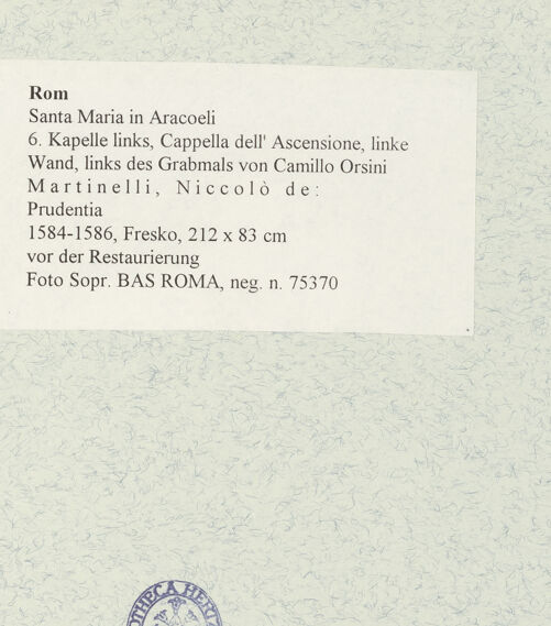 Rückseite von Sopr. BAS ROMA [https://www.deutsche-digitale-bibliothek.de/content/lizenzen/rv-ez/] Prudentia - vor der Restaurierung, bh473465_recto. Foto.