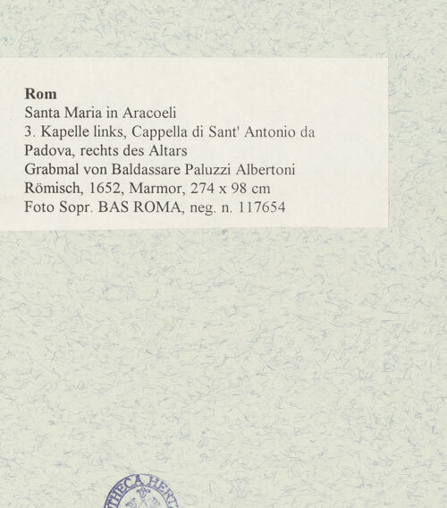 Rückseite von Sopr. BAS ROMA [https://www.deutsche-digitale-bibliothek.de/content/lizenzen/rv-ez/] Grabmal von Baldassare Paluzzi Albertoni - , bh473501_recto. Foto.