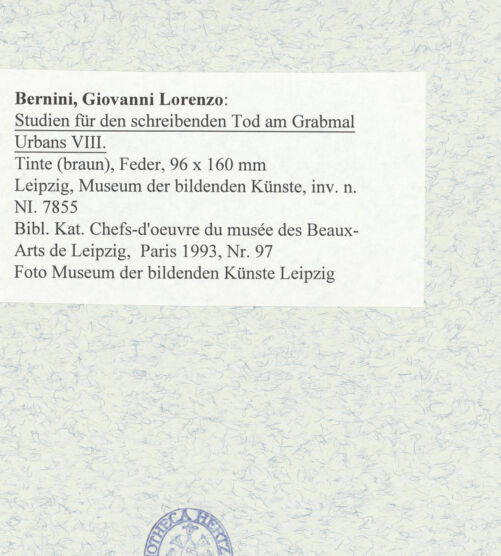 Rückseite von Museum der bildenden Künste Leipzig [https://rightsstatements.org/page/CNE/1.0/] Studien für den schreibenden Tod am Grabmal Urbans VIII. - , bh473743_recto. Foto.
