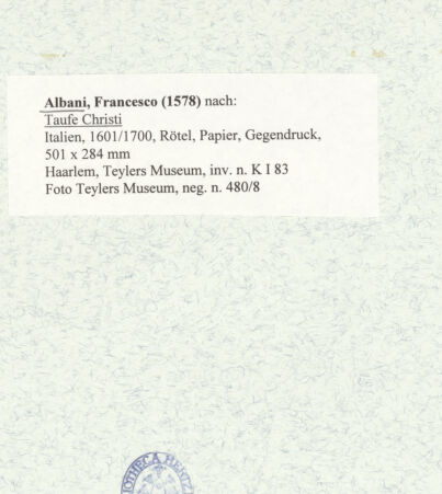 Rückseite von Teylers Museum [https://www.deutsche-digitale-bibliothek.de/content/lizenzen/rv-ez/] Taufe Christi - , bh474526_recto. Foto.