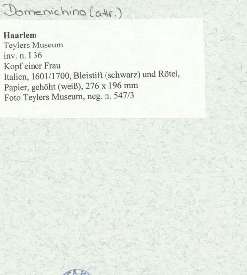 Rückseite von Teylers Museum [https://www.deutsche-digitale-bibliothek.de/content/lizenzen/rv-ez/] Kopf einer Frau - , bh474568_recto. Foto.