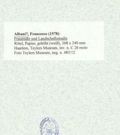 Rückseite von Teylers Museum [https://www.deutsche-digitale-bibliothek.de/content/lizenzen/rv-ez/] Frauenakt und Landschaftsstudie - , bh474570_recto. Foto.