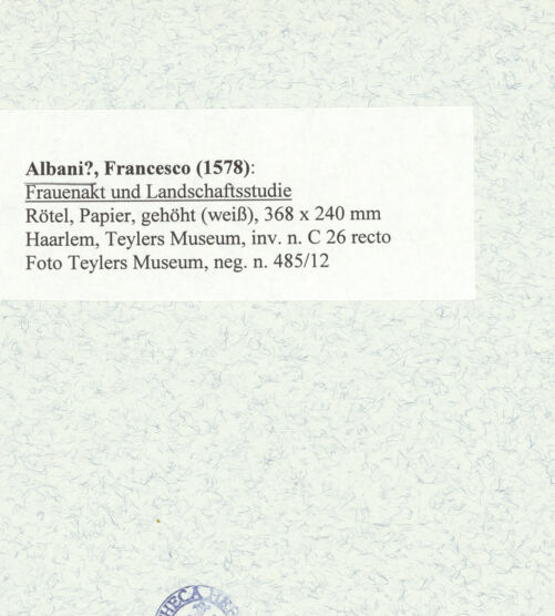 Rückseite von Teylers Museum [https://www.deutsche-digitale-bibliothek.de/content/lizenzen/rv-ez/] Frauenakt und Landschaftsstudie - , bh474570_recto. Foto.