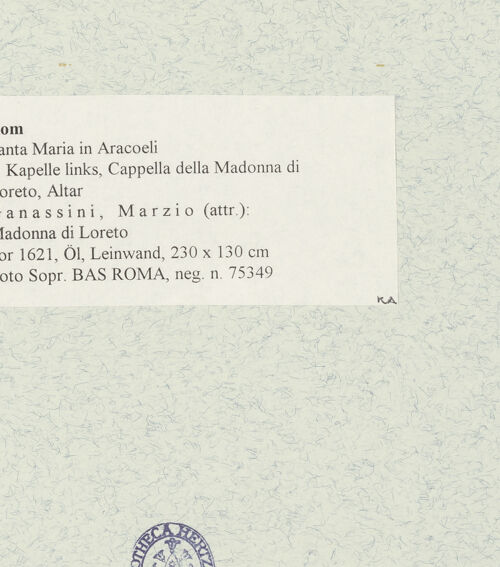 Rückseite von Sopr. BAS ROMA [https://www.deutsche-digitale-bibliothek.de/content/lizenzen/rv-ez/] Madonna di Loreto - , bh475332_recto. Foto.