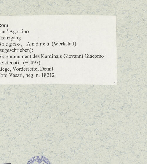 Rückseite von Vasari [https://www.deutsche-digitale-bibliothek.de/content/lizenzen/rv-ez/] Grabmonument des Kardinals Giovanni Giacomo Sclafenati (+1497) - Liege, Vorderseite, Detail, bh475482_recto. Foto.