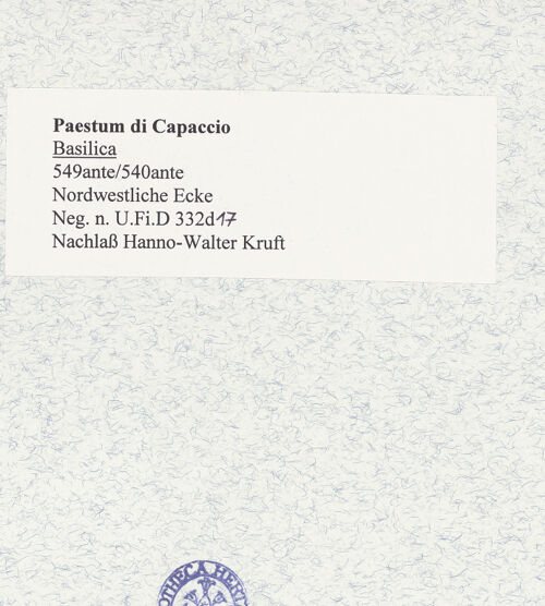 Rückseite von Bibliotheca Hertziana [https://www.deutsche-digitale-bibliothek.de/content/lizenzen/rv-fz/] Basilica (Basilika) - Nordwestliche Ecke, bh475583_recto. Foto.