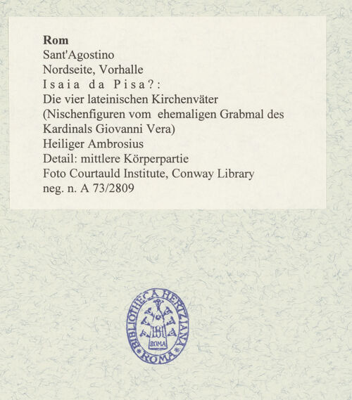 Rückseite von Courtauld Institute, Conway Library [https://www.deutsche-digitale-bibliothek.de/content/lizenzen/rv-ez/] Die vier lateinischen KirchenväterHeiliger Ambrosius - Detail: mittlere Körperpartie, bh477544_recto. Foto.