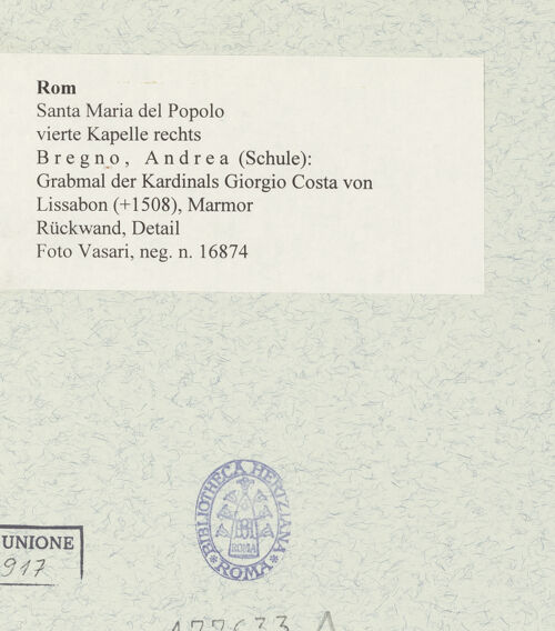 Rückseite von Vasari [https://www.deutsche-digitale-bibliothek.de/content/lizenzen/rv-ez/] Grabmal des Kardinals Giorgio Costa von Lissabon (+1508) - Rückwand, Detail, bh477633_recto. Foto.