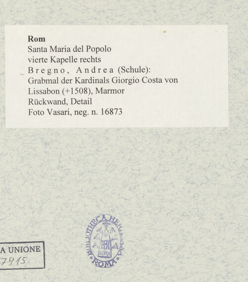 Rückseite von Vasari [https://www.deutsche-digitale-bibliothek.de/content/lizenzen/rv-ez/] Grabmal des Kardinals Giorgio Costa von Lissabon (+1508) - Rückwand, Detail, bh477634_recto. Foto.