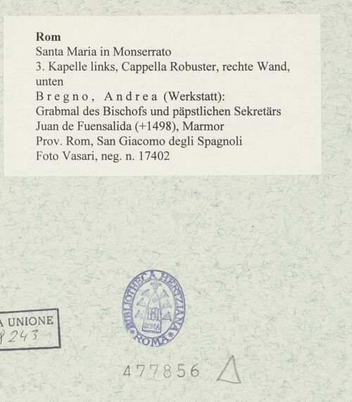 Rückseite von Vasari [https://www.deutsche-digitale-bibliothek.de/content/lizenzen/rv-ez/] Grabmal des Bischofs und päpstlichen Sekretärs Juan de Fuensalida (+1498) - , bh477856_recto. Foto.