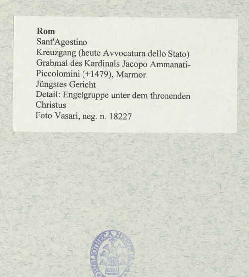 Rückseite von Vasari [https://www.deutsche-digitale-bibliothek.de/content/lizenzen/rv-ez/] Grabmal des Kardinals Jacopo Ammanati-Piccolomini (+1479)Jüngstes Gericht - Detail: Engelgruppe unter dem thronenden Christus, bh477926_recto. Foto.