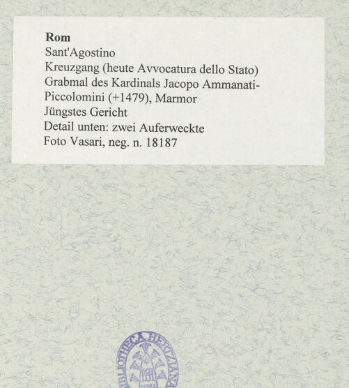 Rückseite von Vasari [https://www.deutsche-digitale-bibliothek.de/content/lizenzen/rv-ez/] Grabmal des Kardinals Jacopo Ammanati-Piccolomini (+1479)Jüngstes Gericht - Detail unten: zwei Auferweckte, bh477929_recto. Foto.