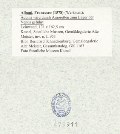 Rückseite von Staatliche Museen Kassel [https://www.deutsche-digitale-bibliothek.de/content/lizenzen/rv-ez/] Adonis wird durch Amoretten zum Lager der Venus geführt - , bh479911_recto. Foto.
