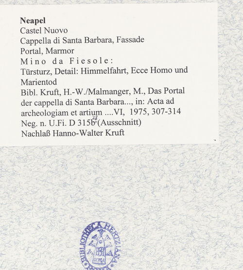 Rückseite von Bibliotheca Hertziana [https://www.deutsche-digitale-bibliothek.de/content/lizenzen/rv-fz/] PortaldekorationVerkündigung, Christi Geburt, Anbetung, Auferstehung, Himmelfahrt,  Pfingsten und Marientod - Detail: Himmelfahrt, Pfingsten und Marientod, bh480082_recto. Foto: Kruft, Hanno-Walter.