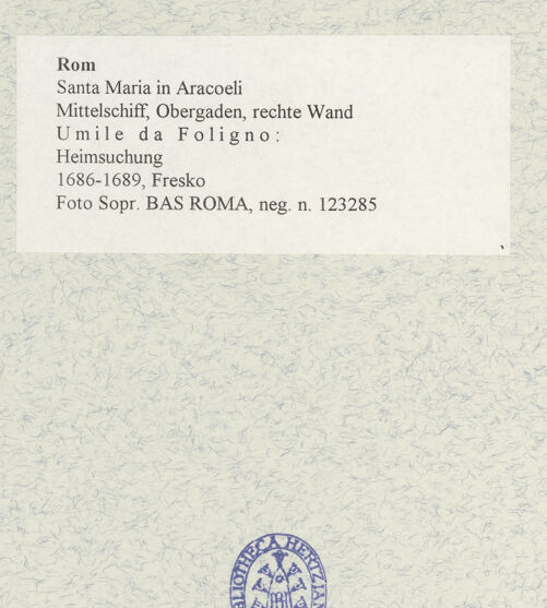 Rückseite von Sopr. BAS ROMA [https://www.deutsche-digitale-bibliothek.de/content/lizenzen/rv-ez/] Zyklus von Szenen aus dem Marienlebenrechte Wand: Heimsuchung - , bh480155_recto. Foto.