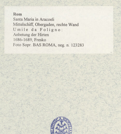 Rückseite von Sopr. BAS ROMA [https://www.deutsche-digitale-bibliothek.de/content/lizenzen/rv-ez/] Zyklus von Szenen aus dem Marienlebenrechte Wand: Anbetung der Hirten - , bh480156_recto. Foto.