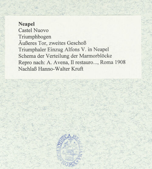 Rückseite von unbekannt [https://www.deutsche-digitale-bibliothek.de/content/lizenzen/rv-fz/] Triumphbogen Alfonsos VTriumphaler Einzug Alfons V. in Neapel - Schema der Verteilung der Marmorblöcke, bh481005_recto. Foto.