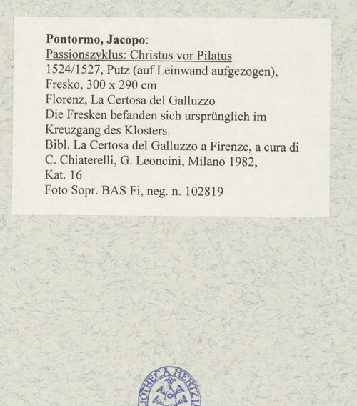 Rückseite von Sopr. BAS Fi [https://www.deutsche-digitale-bibliothek.de/content/lizenzen/rv-ez/] Passionszyklus: Christus vor Pilatus - Gesamtansicht, bh482410_recto. Foto.