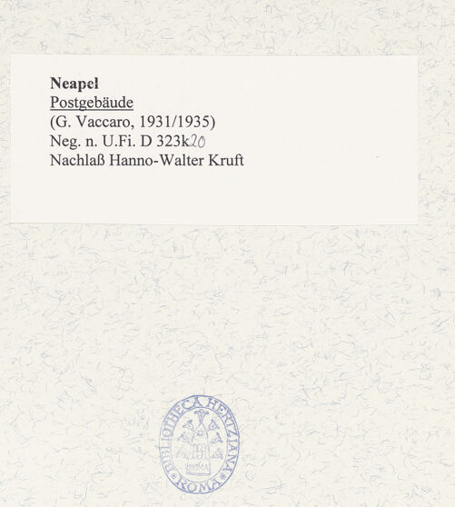 Rückseite von Bibliotheca Hertziana [https://www.deutsche-digitale-bibliothek.de/content/lizenzen/rv-fz/] Palazzo delle Poste e Telegrafi - Teilansicht von Süden, bh482858_recto. Foto.