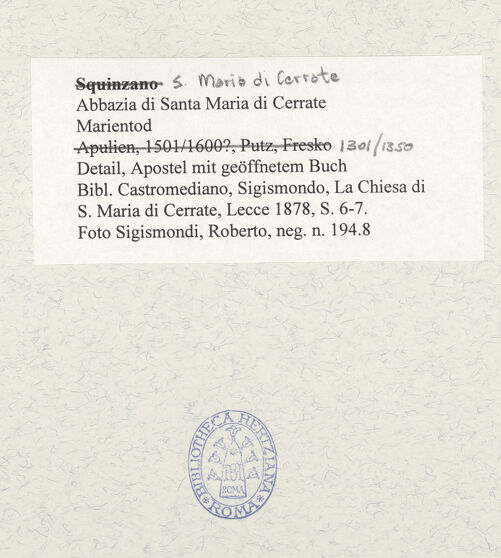 Rückseite von Sigismondi, Roberto [http://creativecommons.org/licenses/by-nc-sa/4.0/] Marientod und Mariä Himmelfahrt (größtenteils zerstört) - Koimesis - Detail, Apostel mit geöffnetem Buch, bh483396_recto. Foto: Sigismondi, Roberto.