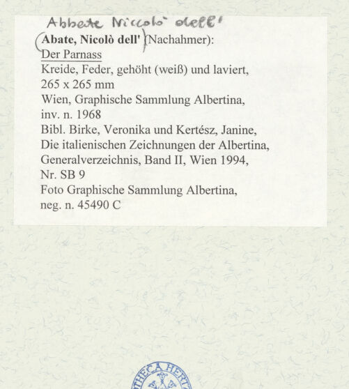 Rückseite von Graphische Sammlung Albertina [https://www.deutsche-digitale-bibliothek.de/content/lizenzen/rv-ez/] Der Parnass - , bh484345_recto. Foto.