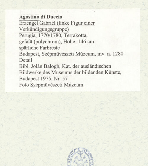 Rückseite von Szépmüvészeti Múzeum [https://www.deutsche-digitale-bibliothek.de/content/lizenzen/rv-ez/] Erzengel Gabriel (linke Figur einer Verkündigungsgruppe) - Detail, bh484512_recto. Foto.