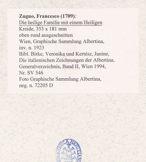 Rückseite von Graphische Sammlung Albertina [https://www.deutsche-digitale-bibliothek.de/content/lizenzen/rv-ez/] Die Heilige Familie mit einem Heiligen - , bh484709_recto. Foto.