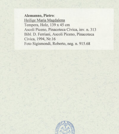 Rückseite von Sigismondi, Roberto [https://www.deutsche-digitale-bibliothek.de/content/lizenzen/rv-fz/] Heilige Maria Magdalena - , bh485526_recto. Foto: Sigismondi, Roberto.