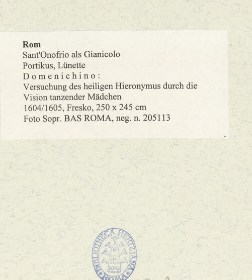 Rückseite von Sopr. BAS ROMA [https://rightsstatements.org/page/CNE/1.0/] Szenen aus dem Leben verschiedener heiliger EremitenVersuchung des heiligen Hieronymus durch die Vision tanzender Mädchen - , bh485820_recto. Foto.