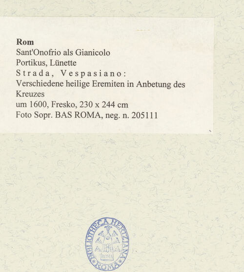 Rückseite von Sopr. BAS ROMA [https://rightsstatements.org/page/CNE/1.0/] Szenen aus dem Leben verschiedener heiliger EremitenVerschiedene heilige Eremiten in Anbetung des Kreuzes - , bh485828_recto. Foto.