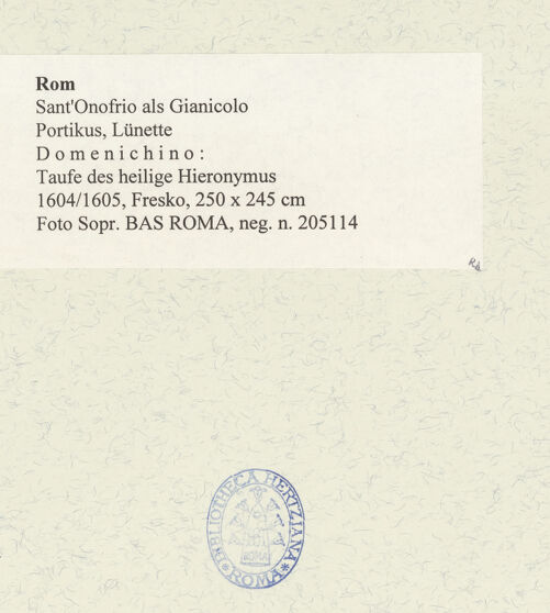 Rückseite von Sopr. BAS ROMA [https://rightsstatements.org/page/CNE/1.0/] Szenen aus dem Leben verschiedener heiliger EremitenTaufe des heilige Hieronymus - , bh485830_recto. Foto.
