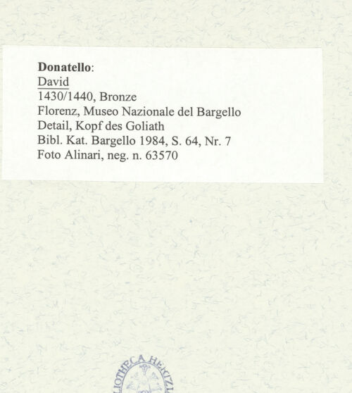 Rückseite von Alinari [https://www.deutsche-digitale-bibliothek.de/content/lizenzen/rv-ez/] David - Detail, Kopf des Goliath, bh487516_recto. Foto.