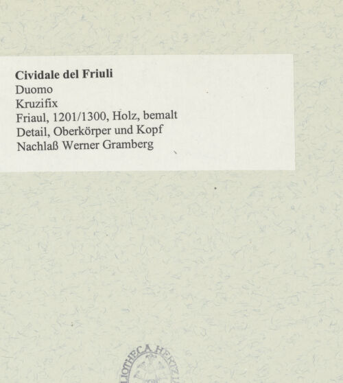 Rückseite von Ediz. Muner di R. Codeluppi (Cividale) [https://www.deutsche-digitale-bibliothek.de/content/lizenzen/rv-ez/] Kruzifix (Christus Patiens) - Detail, Oberkörper und Kopf, bh487573_recto. Foto.