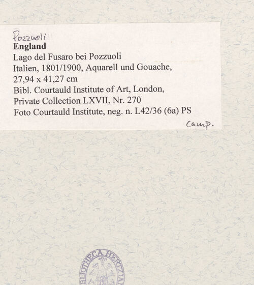 Rückseite von Courtauld Institute [https://www.deutsche-digitale-bibliothek.de/content/lizenzen/rv-ez/] Lago del Fusaro bei Pozzuoli - Gesamtansicht, bh488205_recto. Foto.
