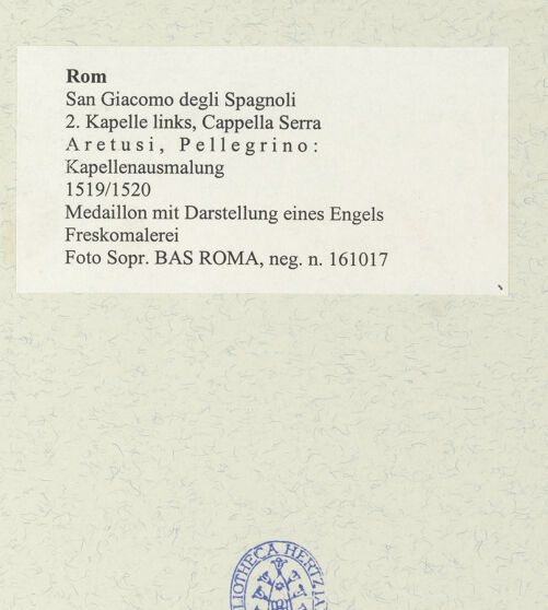 Rückseite von Sopr. BAS ROMA [https://www.deutsche-digitale-bibliothek.de/content/lizenzen/rv-ez/] KapellenausmalungMedaillon mit Darstellung eines Engels - , bh488727_recto. Foto.