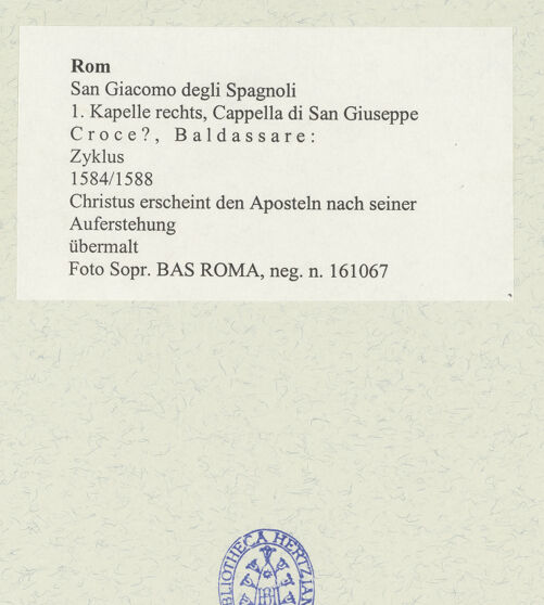Rückseite von Sopr. BAS ROMA [https://www.deutsche-digitale-bibliothek.de/content/lizenzen/rv-ez/] Christus erscheint den Aposteln nach seiner Auferstehung - , bh488732_recto. Foto.