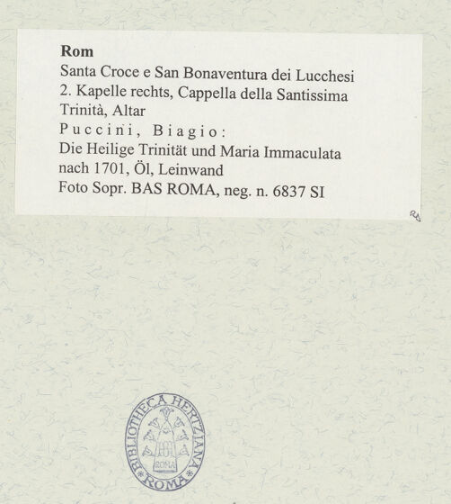 Rückseite von Sopr. BAS ROMA [https://www.deutsche-digitale-bibliothek.de/content/lizenzen/rv-ez/] Die Heilige Trinität und Maria Immaculata - , bh488880_recto. Foto.