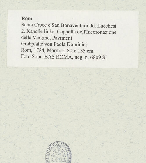 Rückseite von Sopr. BAS ROMA [https://www.deutsche-digitale-bibliothek.de/content/lizenzen/rv-ez/] Grabplatte von Paola Dominici - , bh488883_recto. Foto.