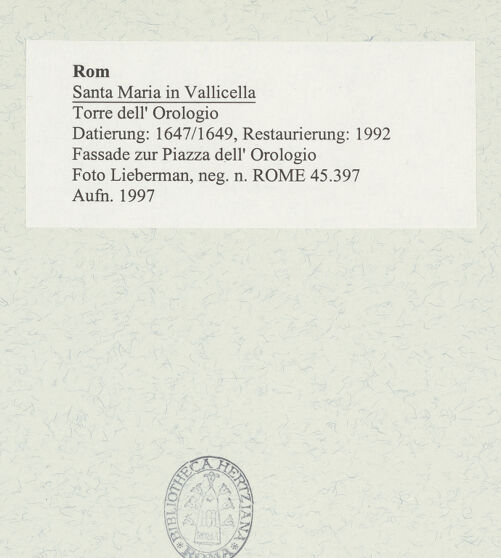 Rückseite von Lieberman [https://www.deutsche-digitale-bibliothek.de/content/lizenzen/rv-ez/] Santa Maria in VallicellaTorre dell' Orologio - Fassade zur Piazza dell' Orologio, bh488912_recto. Foto.