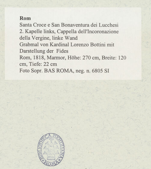 Rückseite von Sopr. BAS ROMA [https://www.deutsche-digitale-bibliothek.de/content/lizenzen/rv-ez/] Grabmal von Kardinal Lorenzo Bottini mit Darstellung der Fides - , bh489201_recto. Foto.